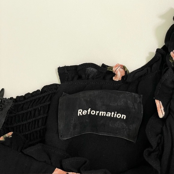 Reformation Diana Dress Floral Off Shoulder Mini Dress Black Pink 0 Petite - Picture 15 of 16